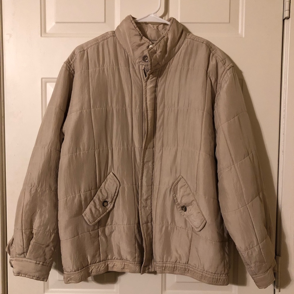Vintage 90’s Clio Silk Tan Quilted Jacket in Size M